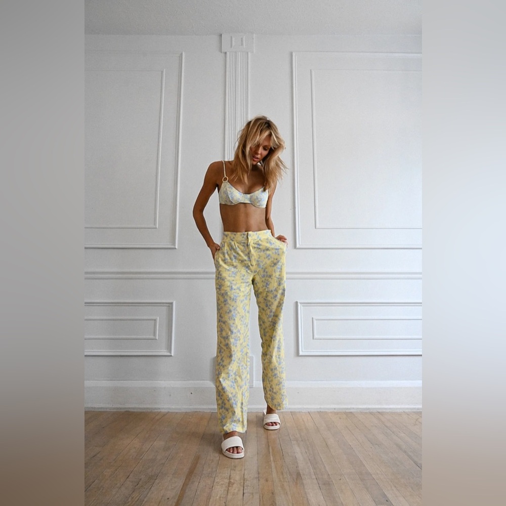 Yellow The Label LOU LINEN PANTS — BUTTER TOILE in Size Small
